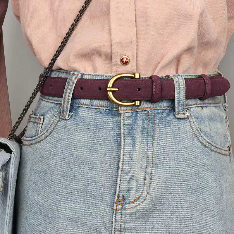 Ceinture en daim de luxe pour femmes ceinture en cuir élégante boucle ardillon en or ceinture de mar