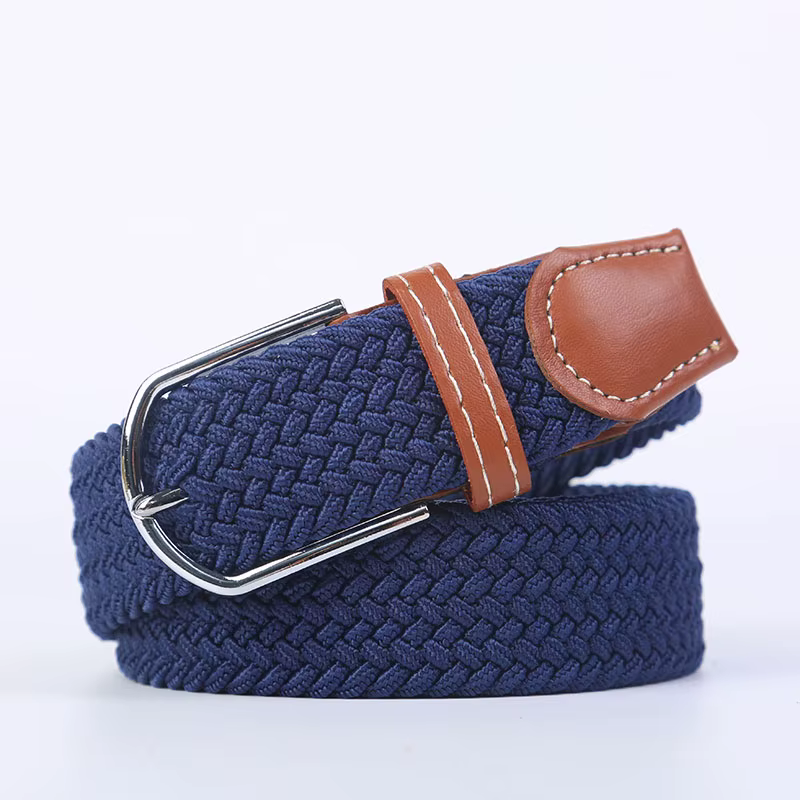 Bleu noir femme décontracté tricoté boucle ardillon hommes ceinture tissé toile élastique extensible