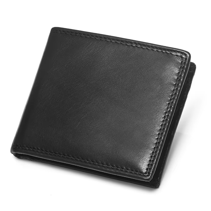 Portefeuille en cuir de vache pour hommes d'affaires, avec lettres ajoutées gratuites, RIFD, brosse 