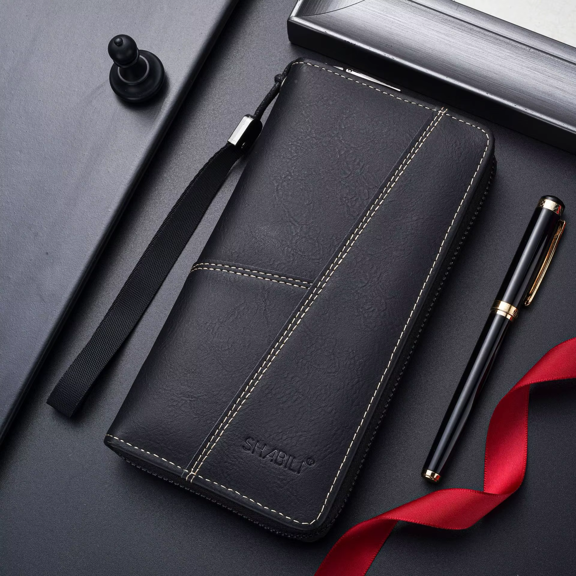 Portefeuille long en cuir pour hommes – Conception à fermeture éclair fine avec une capacité élevée,