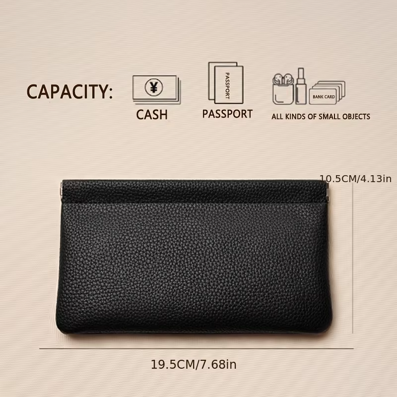 Portefeuille long vintage en PU à fermeture automatique avec grande pochette de rangement pour bille