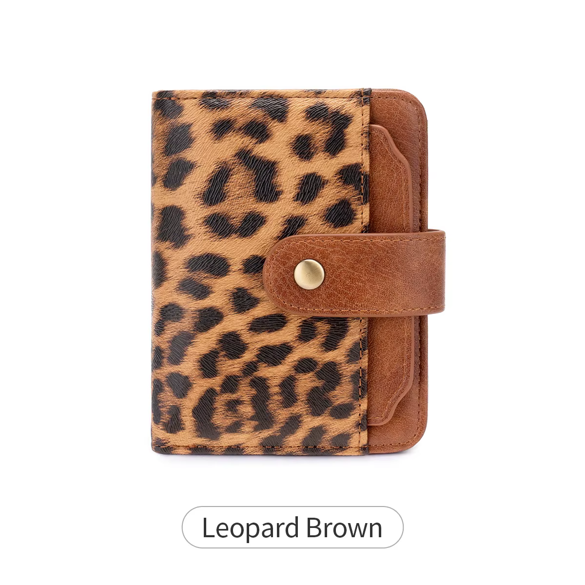 Portefeuille court rétro à imprimé léopard pour femmes, simple et portable, avec boucle et fermeture