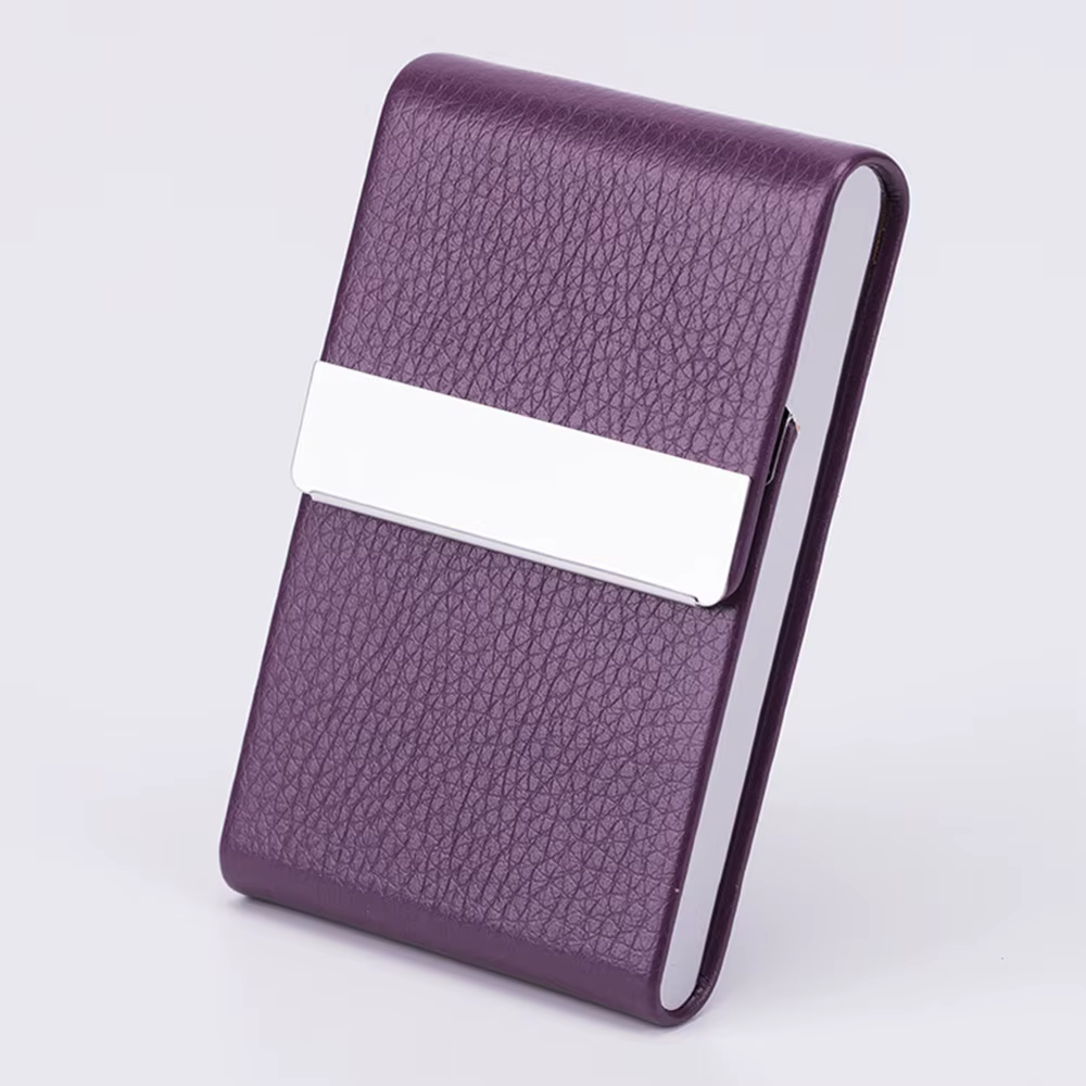 Étui porte-cartes de visite-porte-carte de poche en métal en cuir PU mince avec fermeture magnétique
