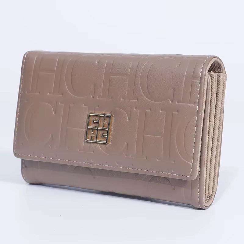 Portefeuille compact CH Fashion Automne/Hiver 2026 Nouveau modèle couleur unie avec lettres en relie