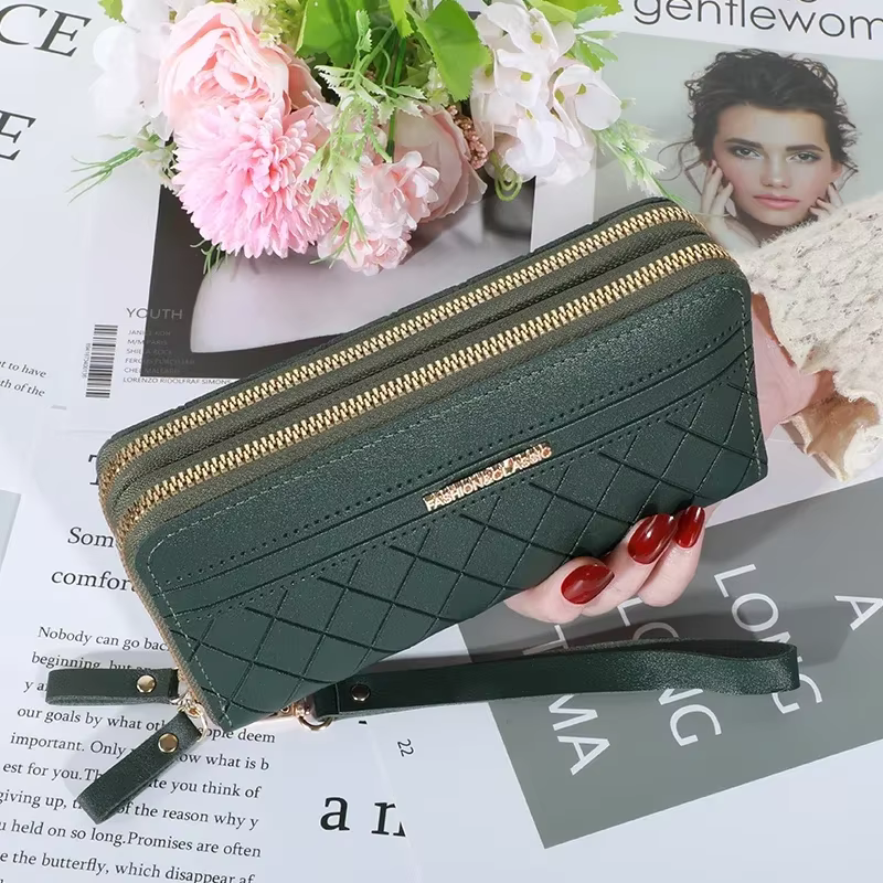 Portefeuille classique, pochette de grande capacité avec fermeture éclair, porte-carte avec 8 emplac