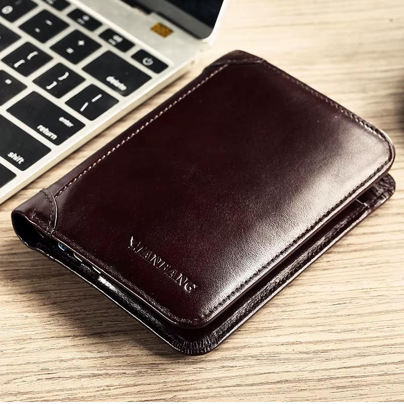 Portefeuille homme MANBANG de luxe, fin, en cuir de vachette véritable, avec protection RFID, pliabl