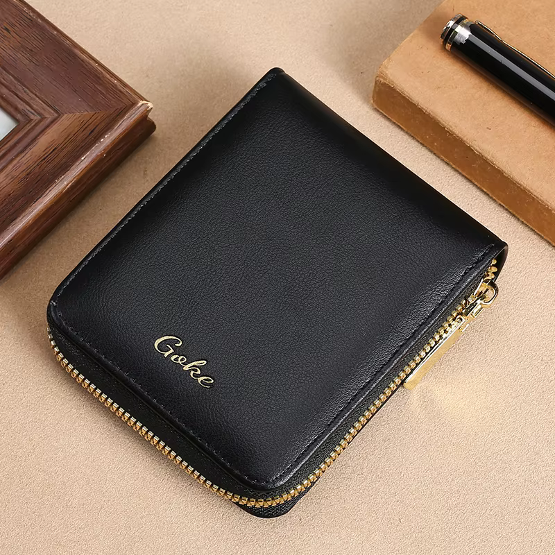 BUYLEMO Portefeuille à fermeture éclair en cuir PU de luxe rouge vin, porte-cartes multi-emplacement