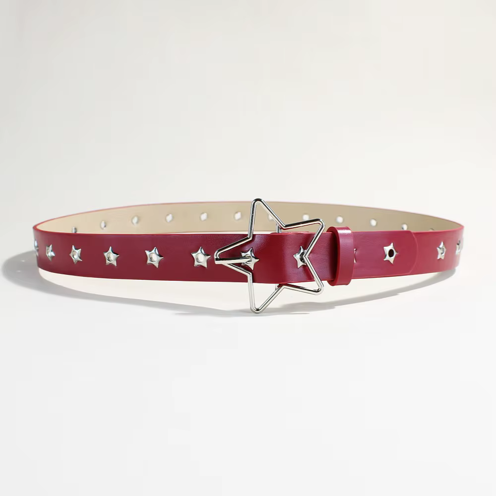 Ceinture décorative à boucle étoile de style punk avec plusieurs trous, petits yeux en forme d'étoil