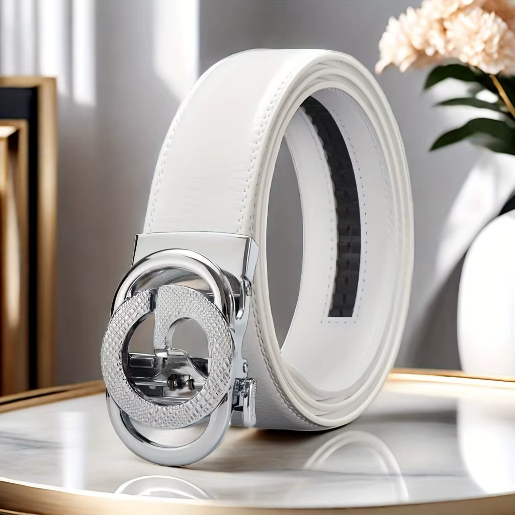 Ceinture blanche avec boucle automatique pour hommes, adaptée aux vêtements d'affaires et décontract