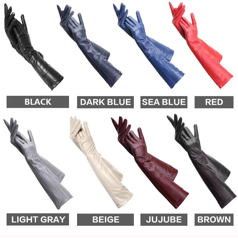 Gants longs en cuir beige à la mode, gants longs en cuir de haute qualité pour femmes, gants longs d