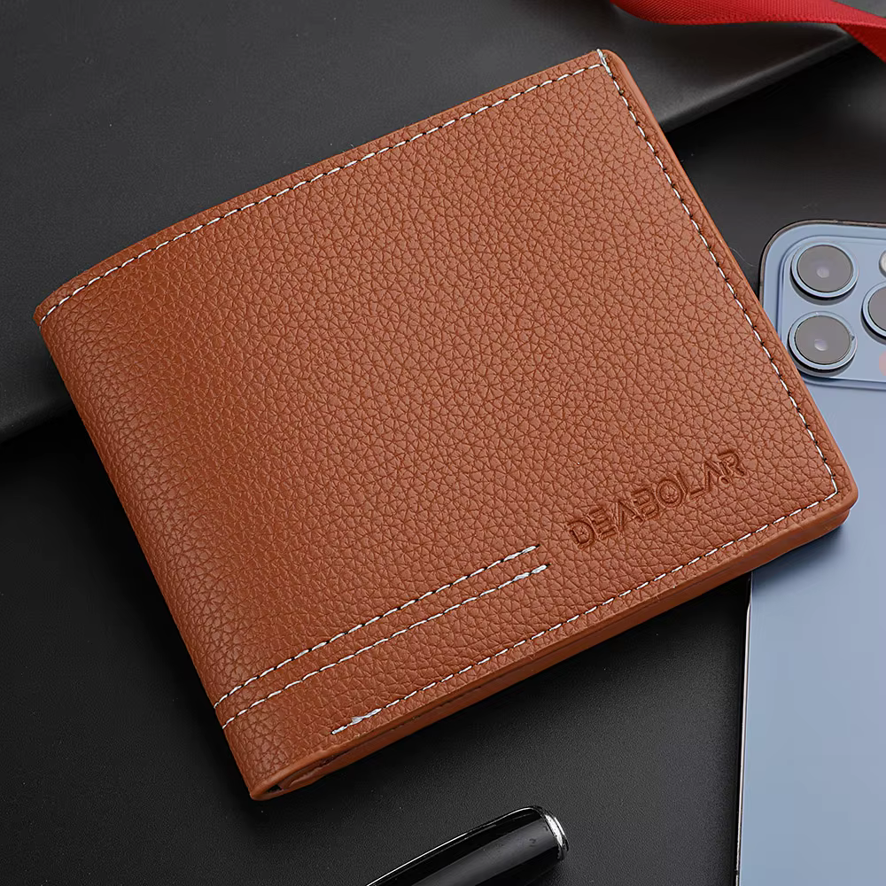 Portefeuille pour hommes hommes jeunesse luxe court en cuir porte-carte mince minimaliste Double pli