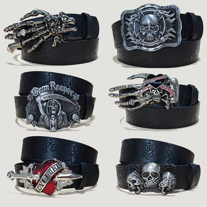 Ceinture en cuir Punk crâne grande taille pour femmes et hommes, Harajuku gothique Y2K, squelette en