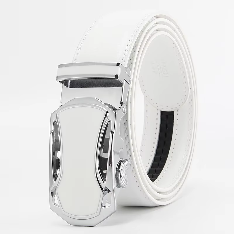 2025 couleur blanche élégant hommes femmes unisexe en cuir véritable ceintures boucle automatique ma