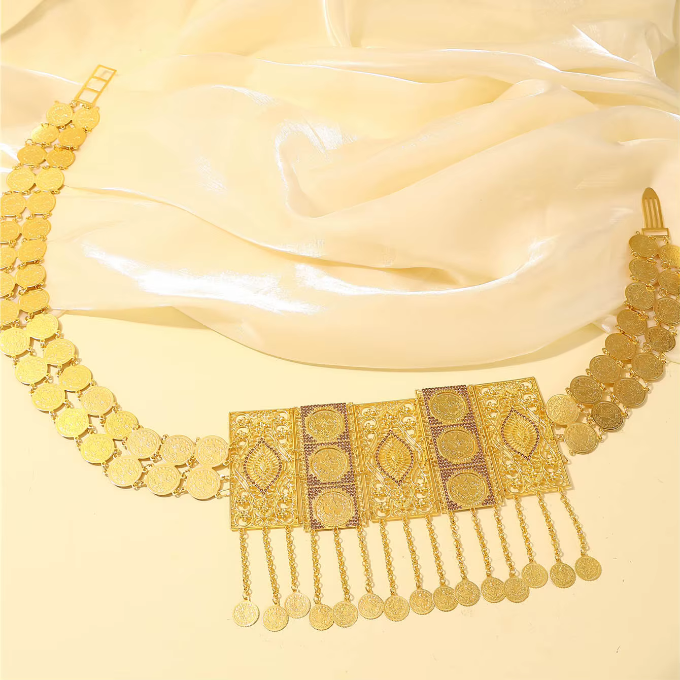 Ceinture de mariée dorée marocaine, Design à pampilles exquis, Style Vintage français, ceinture de R