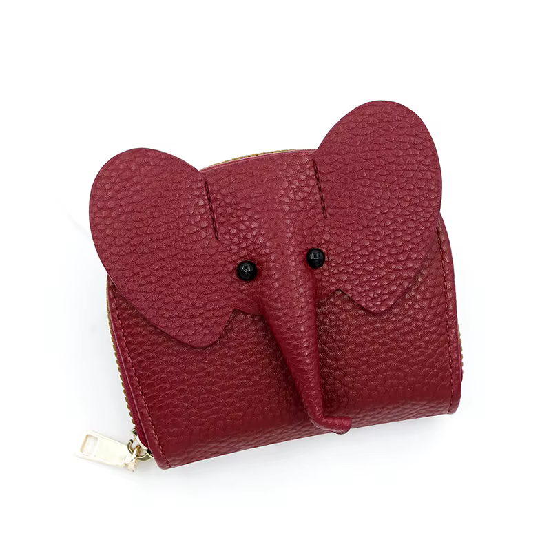 Porte-cartes en cuir PU pour femme, motif éléphant bébé, mini portefeuille créatif, idéal comme pend