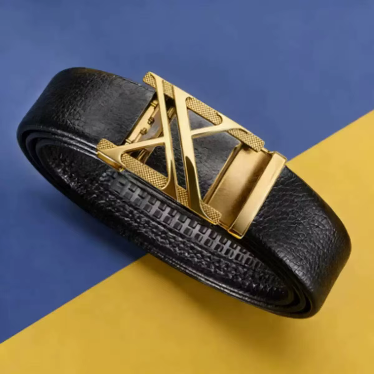 Ceinture pour homme multicolores, style luxe léger, avec boucle automatique en métal double X réglab