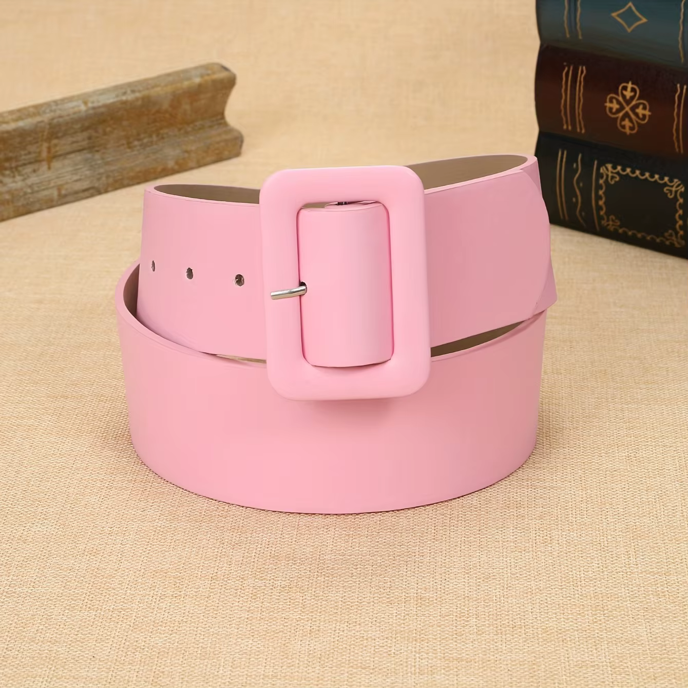 1 ceinture large pour femme, rose, douce et polyvalente, style dopamine à la mode, adaptée aux voyag