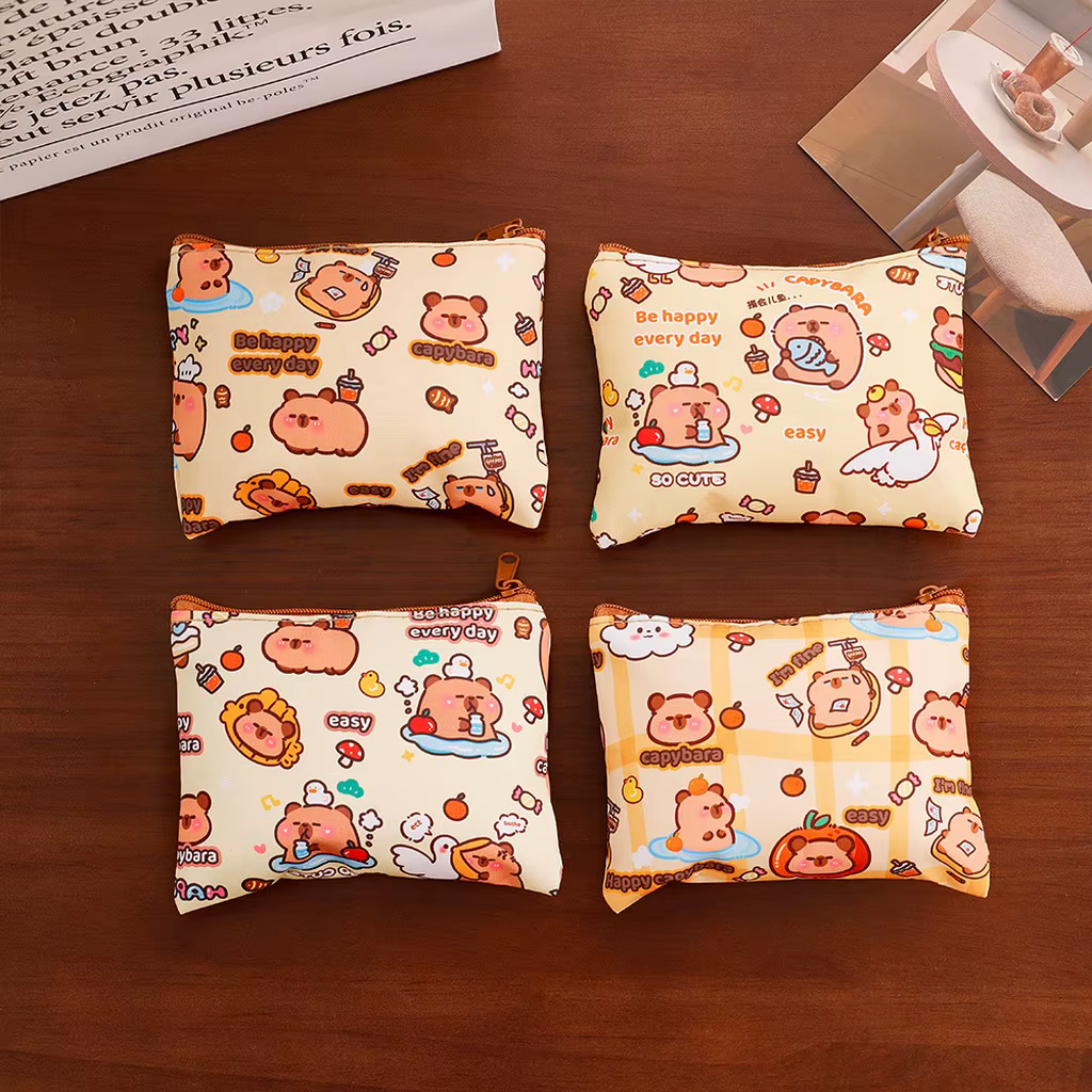 Porte-monnaie Capybara mignon, pochette à fermeture éclair imprimée d'animaux de dessin animé pour f