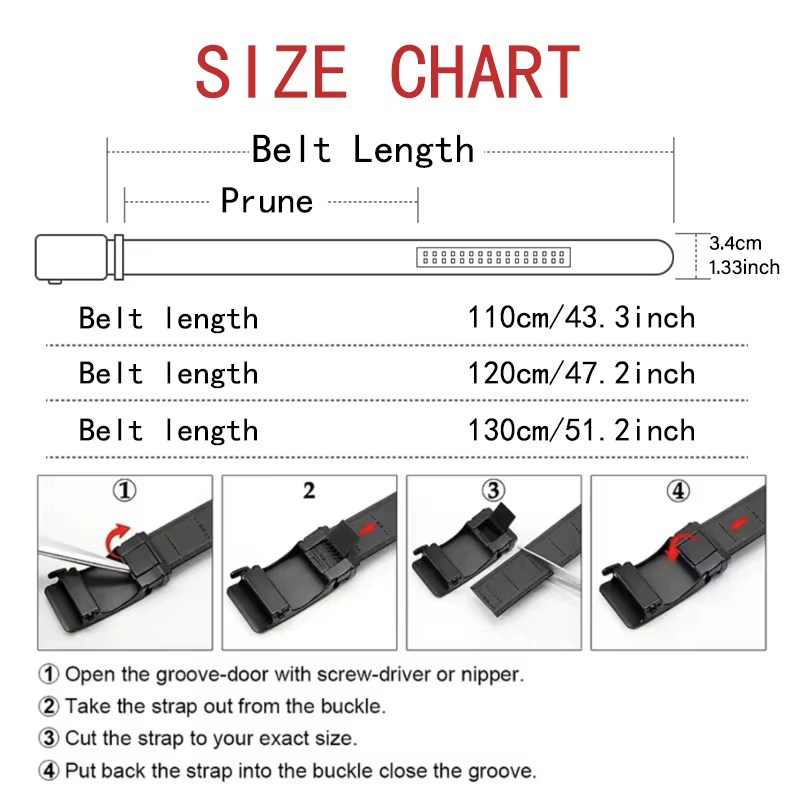Ceinture trempée automatique pour homme, ceinture de luxe noire, haute qualité, 110cm, 120cm, 130cm