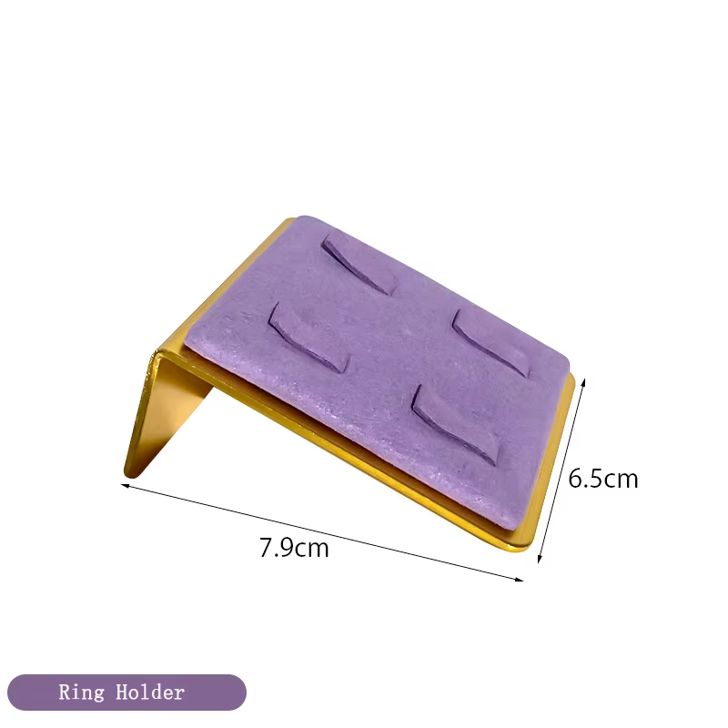 Présentoir de bijoux en métal, accessoires d'organisateur en velours violet, support de bagues, coll