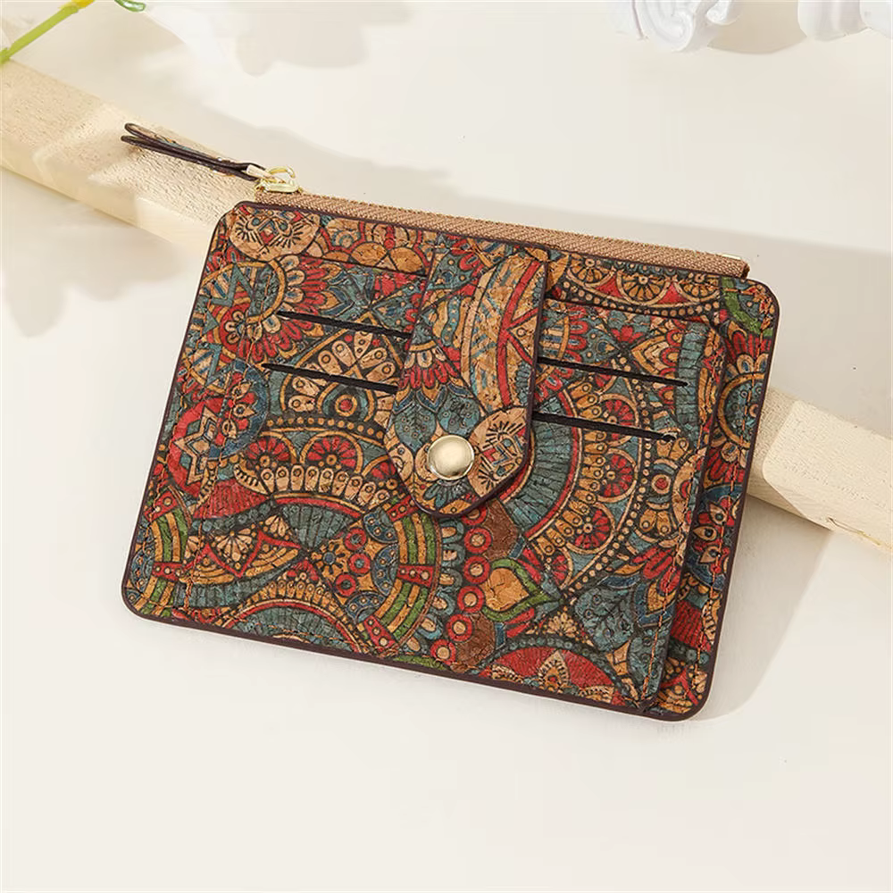 ISKYBOB Vintage imprimé liège court portefeuille pour hommes femmes Grain de bois multi-fonctionnel