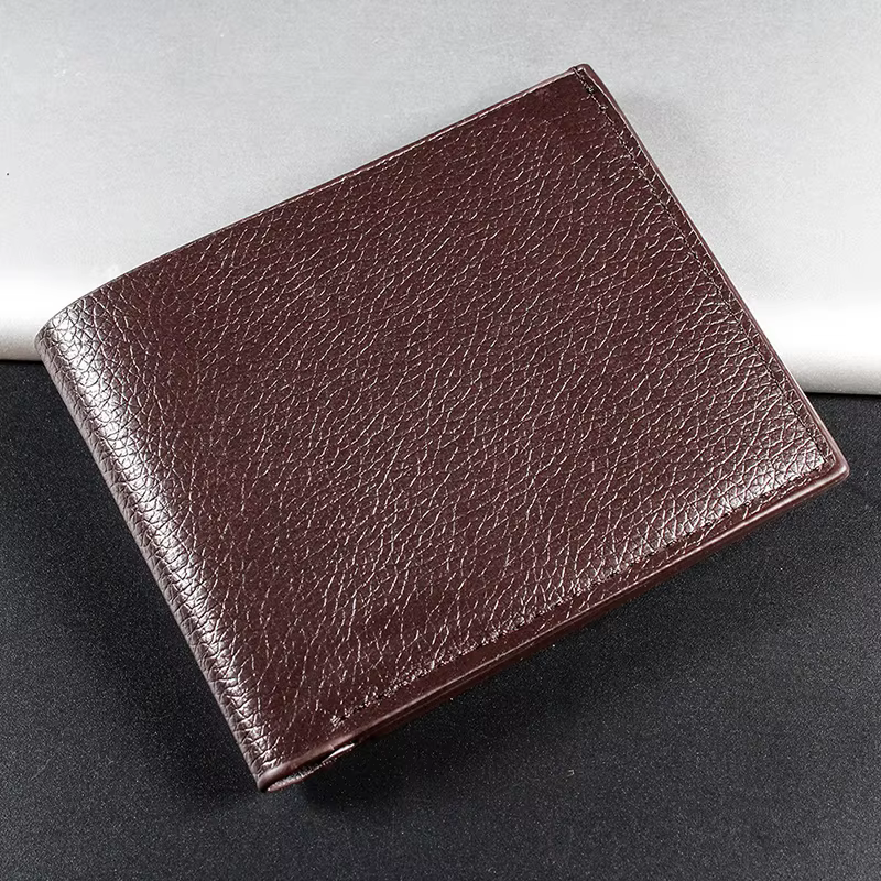 Portefeuille en cuir véritable pour homme, cuir de vachette véritable, portefeuilles courts noirs, p