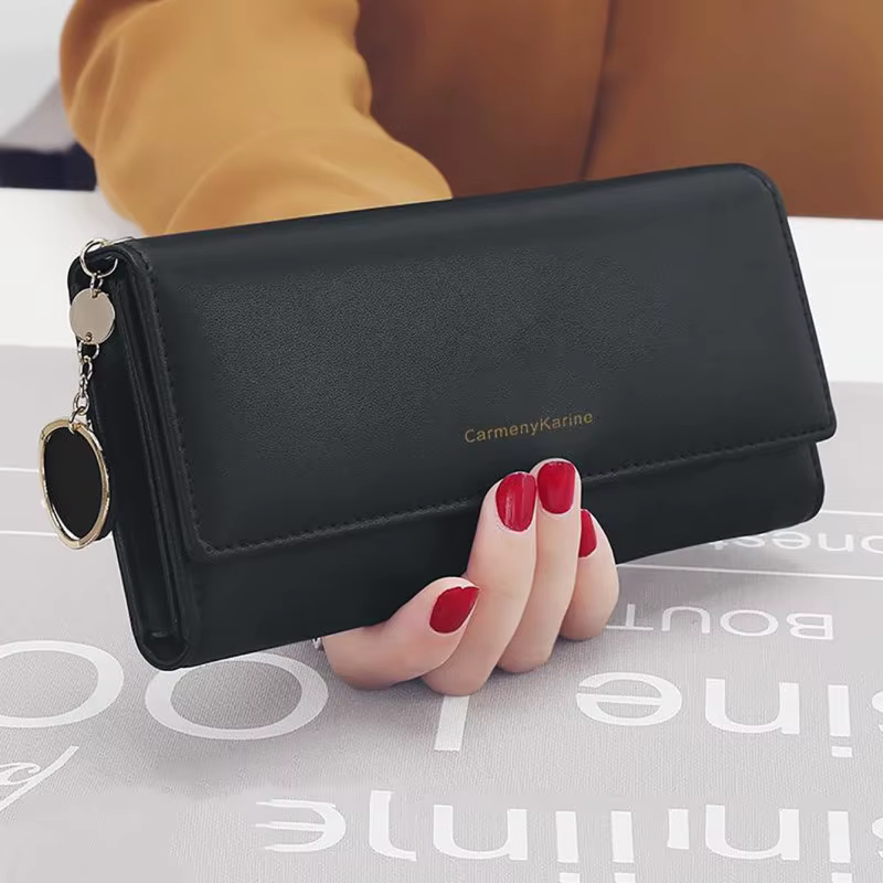 Mode femmes en cuir PU longs portefeuilles multi-fonctionnel pli sac à main frais femme pochette por