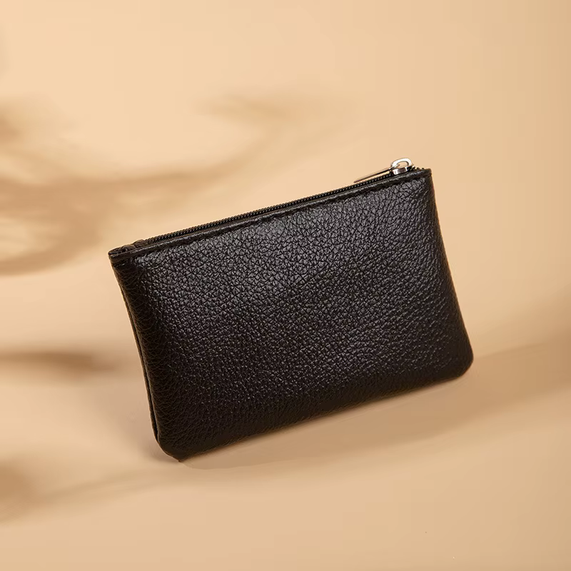 Porte-monnaie rétro en cuir PU pour femme, motif litchi, fermeture éclair, poudres, mini porte-monna