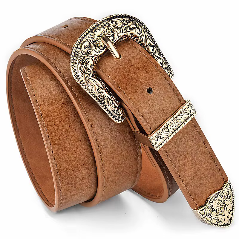 Ceinture en cuir PU vintage pour femmes, ceinture sculptée pour hommes, ceinture de jeans bon marché