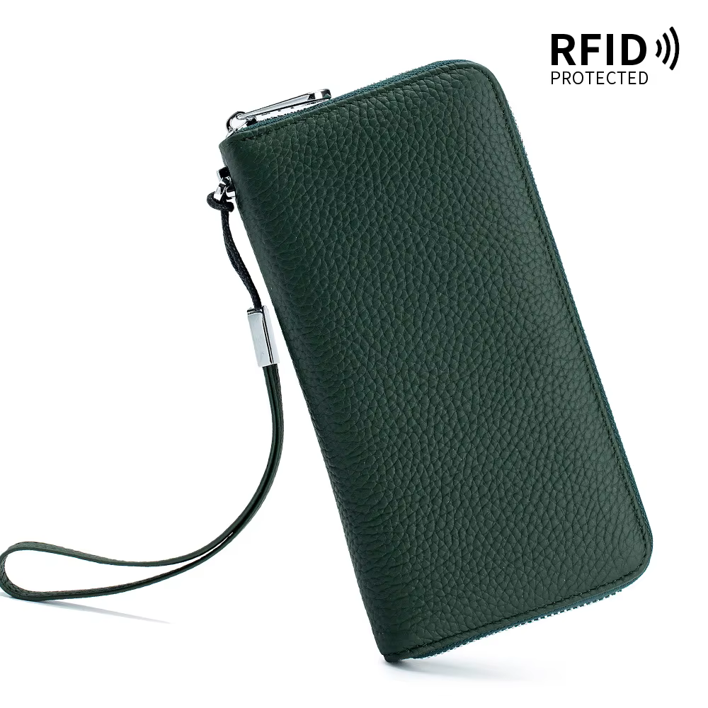 Portefeuille pour femmes en cuir véritable, fonction RFID, design de luxe, sacs à main longs à ferme