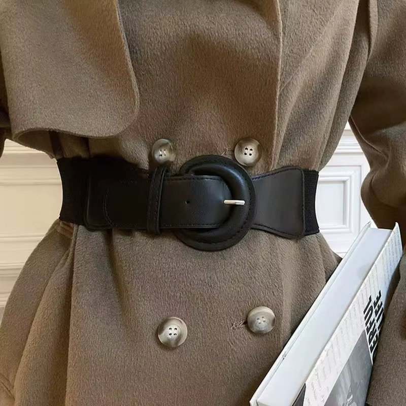 Ceinture décorative pour femmes avec un pardessus en laine, serre-taille élastique noir de style cor