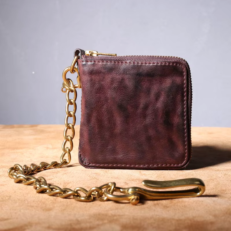 Portefeuille à chaîne en cuir de vache pour hommes, Simple, de haute qualité, avec première couche, 