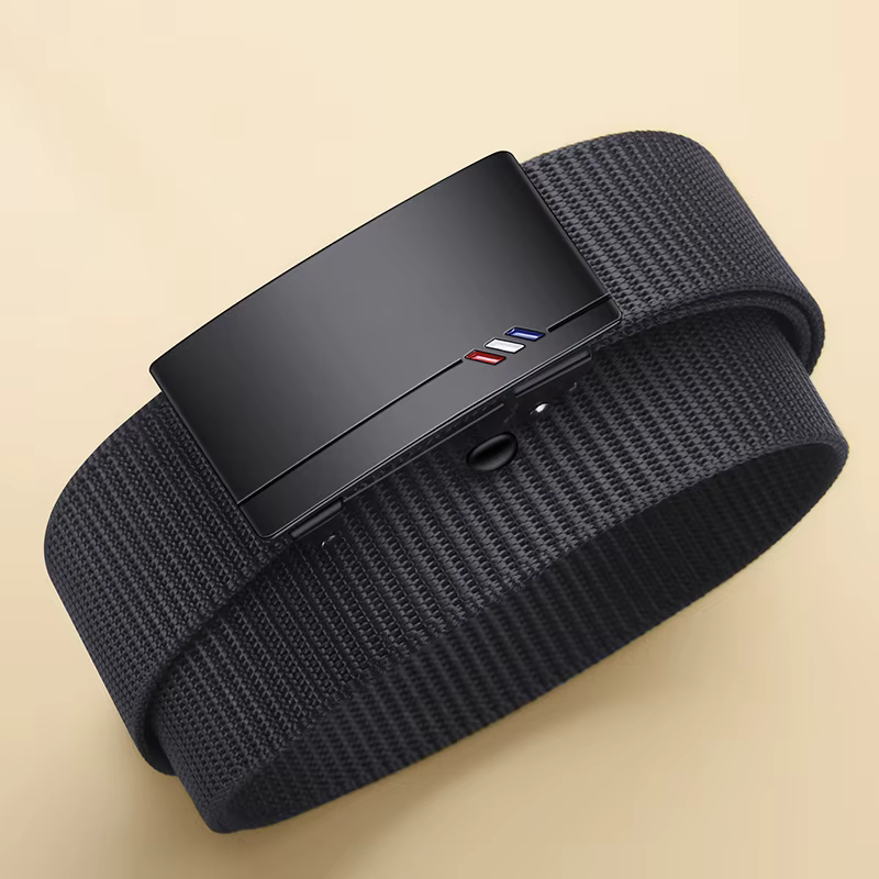 Ceinture en toile tissée pour hommes, 2 pièces, boucle automatique, ceinture décontractée, douce et