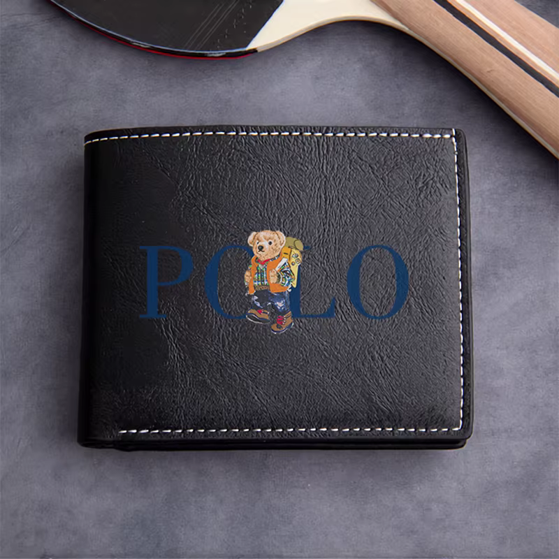 Portefeuille en cuir PU brodé POLO BEAR pour homme, fin, durable, léger, style professionnel, access