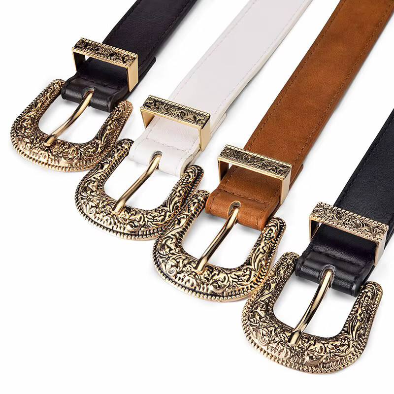 Ceinture en cuir PU vintage pour femmes, ceinture sculptée pour hommes, ceinture de jeans bon marché