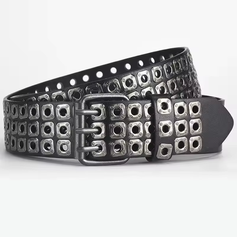 Ceinture pour femmes, perles carrées à la mode, clous en saule, trois yeux d'échappement, Punk Stree