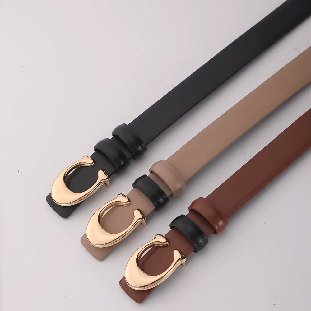 Ceinture à la mode pour femmes, haute qualité, boucle en forme de C, boucle lisse, tempérament, Doub