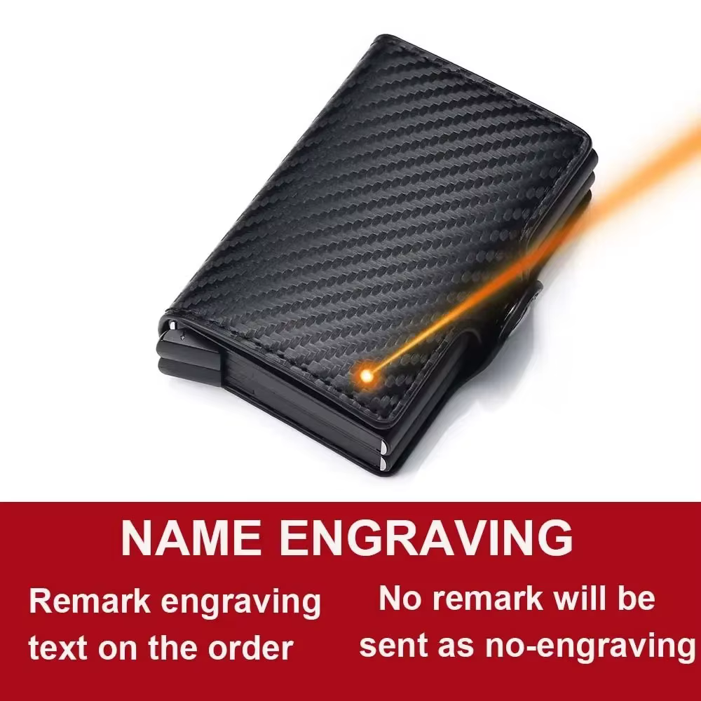 Gravure nom fibre de carbone Mini portefeuille Pop Up cadeau personnalisé carte Rfid haute qualité h