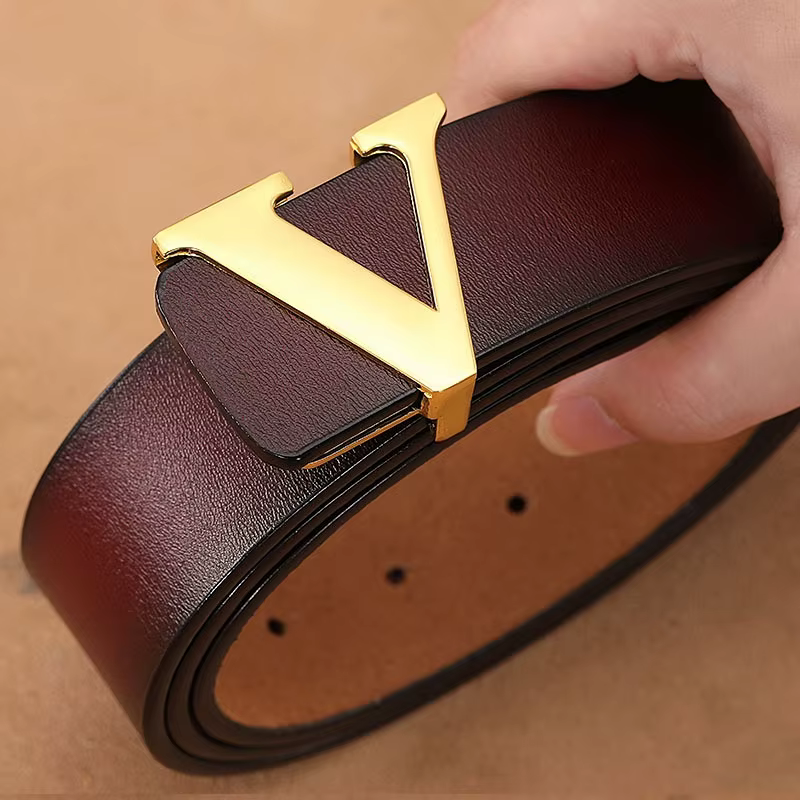 Ceinture rétro à boucle lisse pour hommes, surdimensionnée, en cuir de vache pur avec lettres, de st