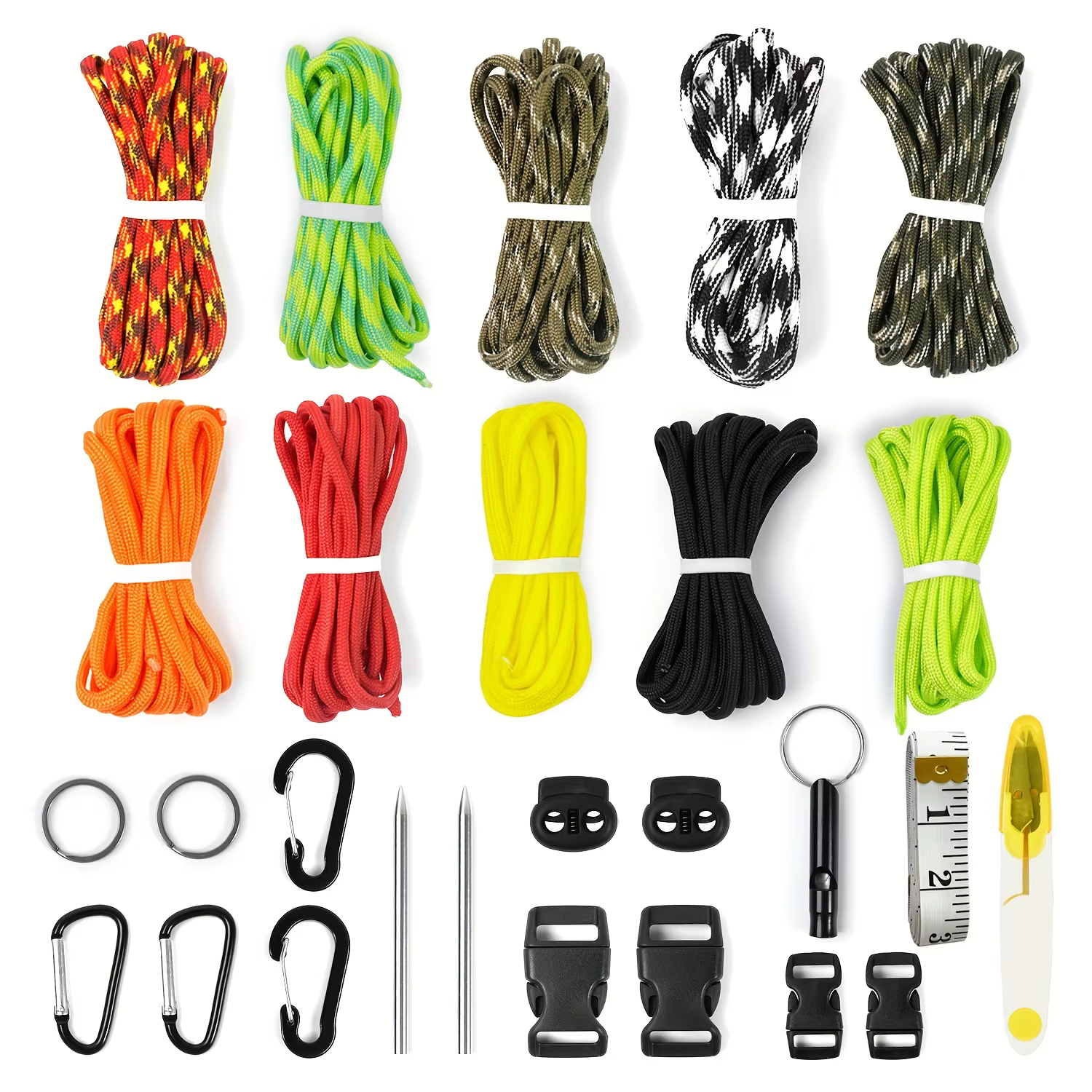Cordon en paracorde 10 couleurs avec boucles, porte-clés, aiguilles à lacer, kit de bracelets en par