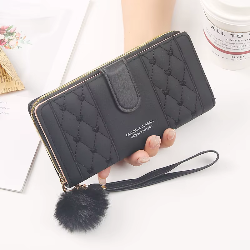 Portefeuille Long en cuir Pu pour femmes, porte-cartes de grande capacité, fermeture éclair à loquet