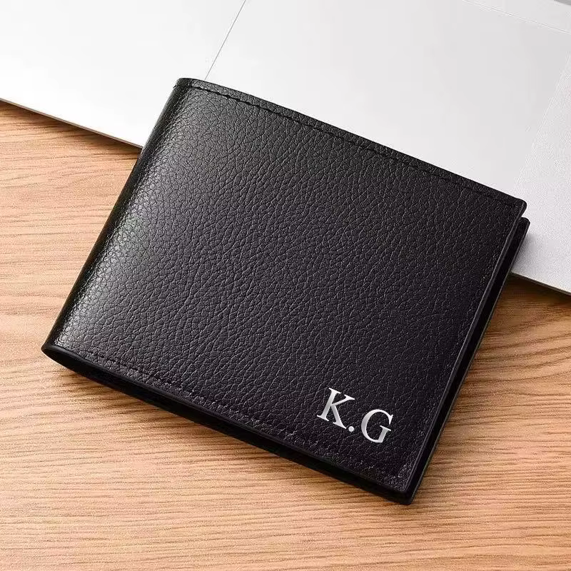 Portefeuille pour homme personnalisé, style tendance, personnalisable, estampage à chaud argenté 3D,