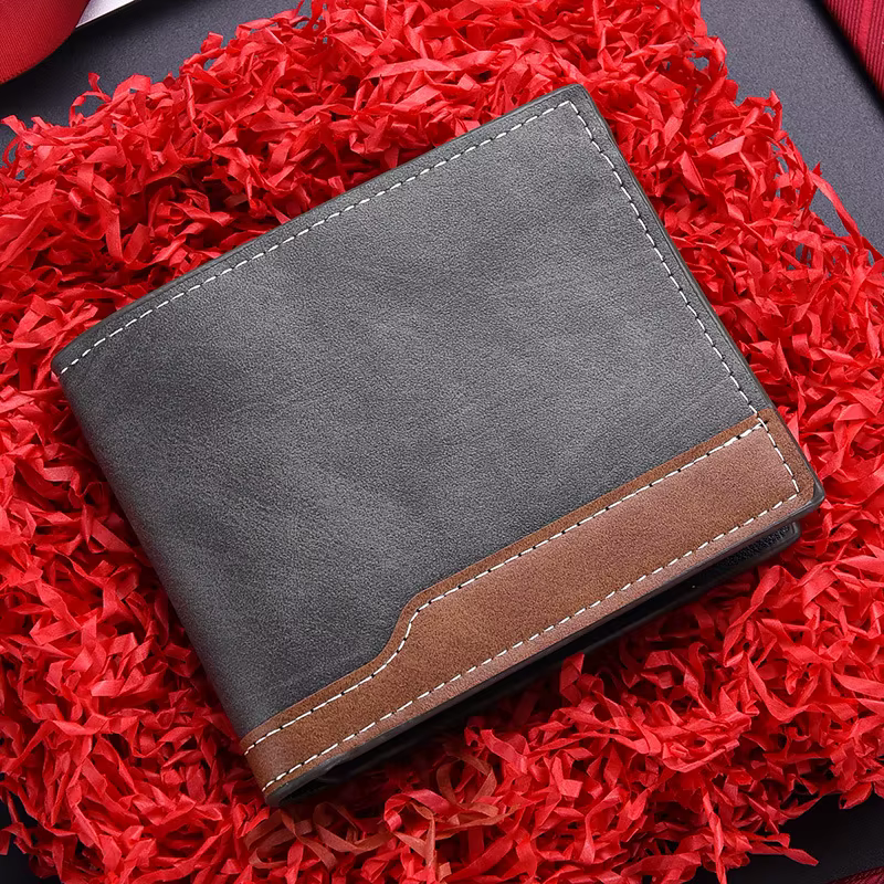 Portefeuille court en cuir PU pour hommes, Style rétro café noir, porte-monnaie à deux volets avec p