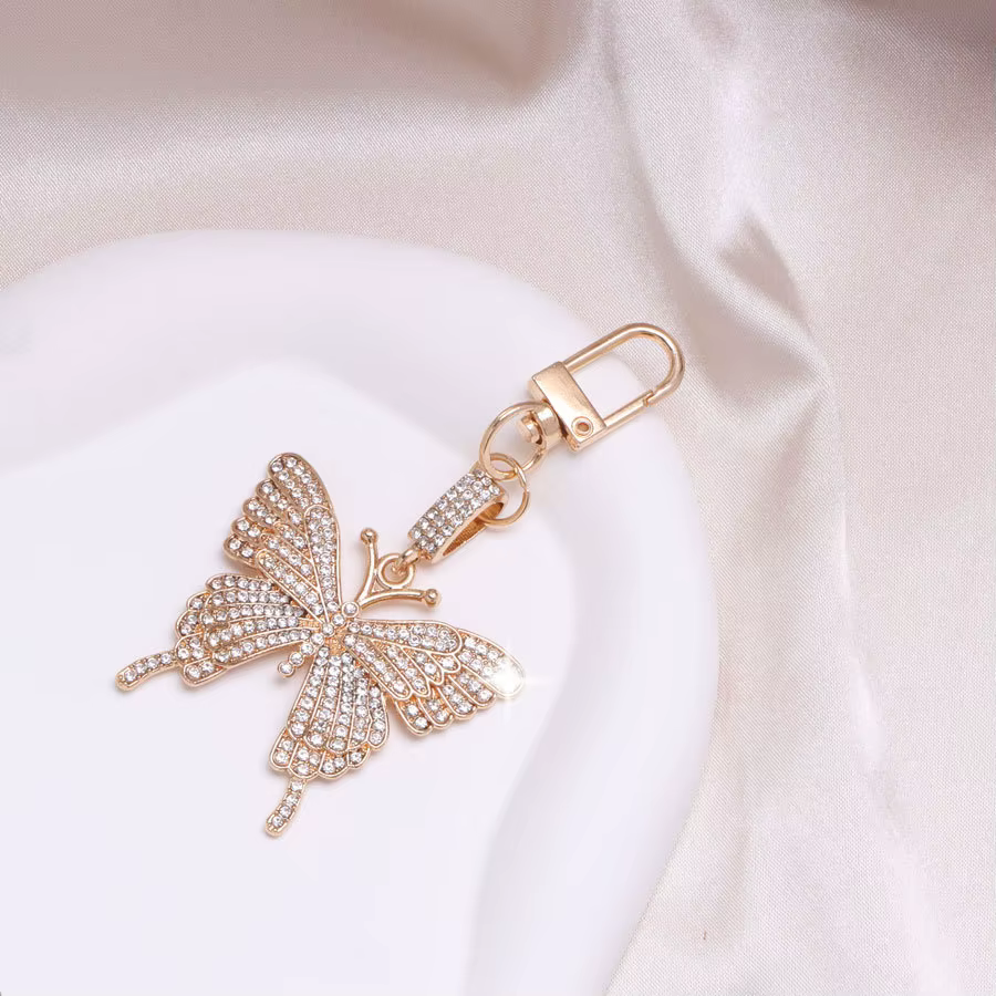 Porte-clés papillon en strass scintillant en métal pour femme, breloque de sac Kawaii, accessoire de