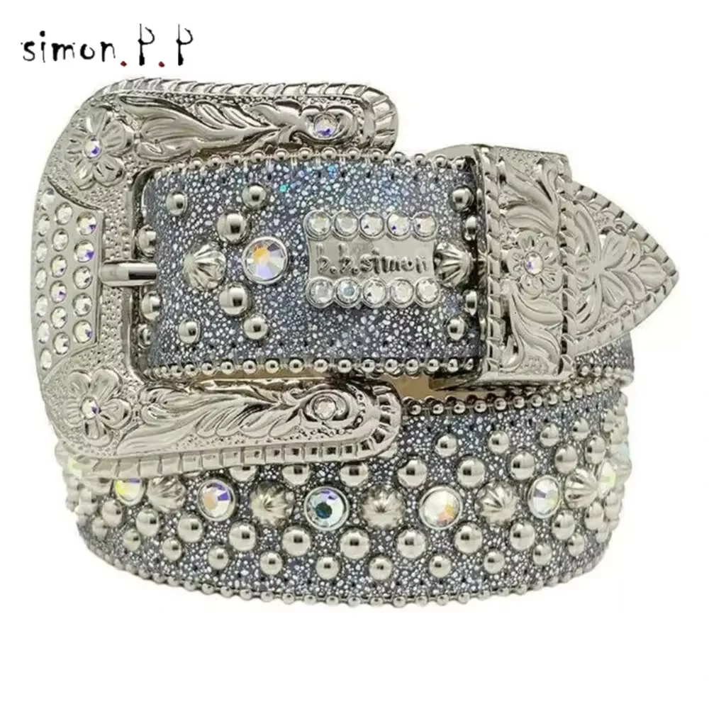 BB Simon-Ceinture de Luxe avec Strass pour Homme et Femme, Accessoire de Styliste, Western Bling, Cl