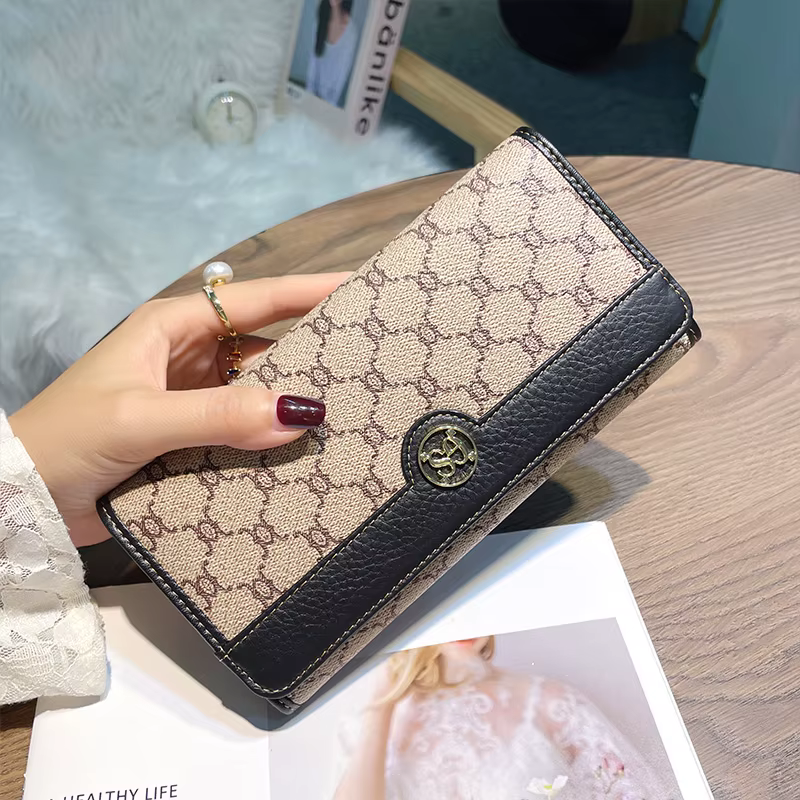 Portefeuille de luxe en cuir véritable pour femme, sac à main long de style de marque, portefeuille