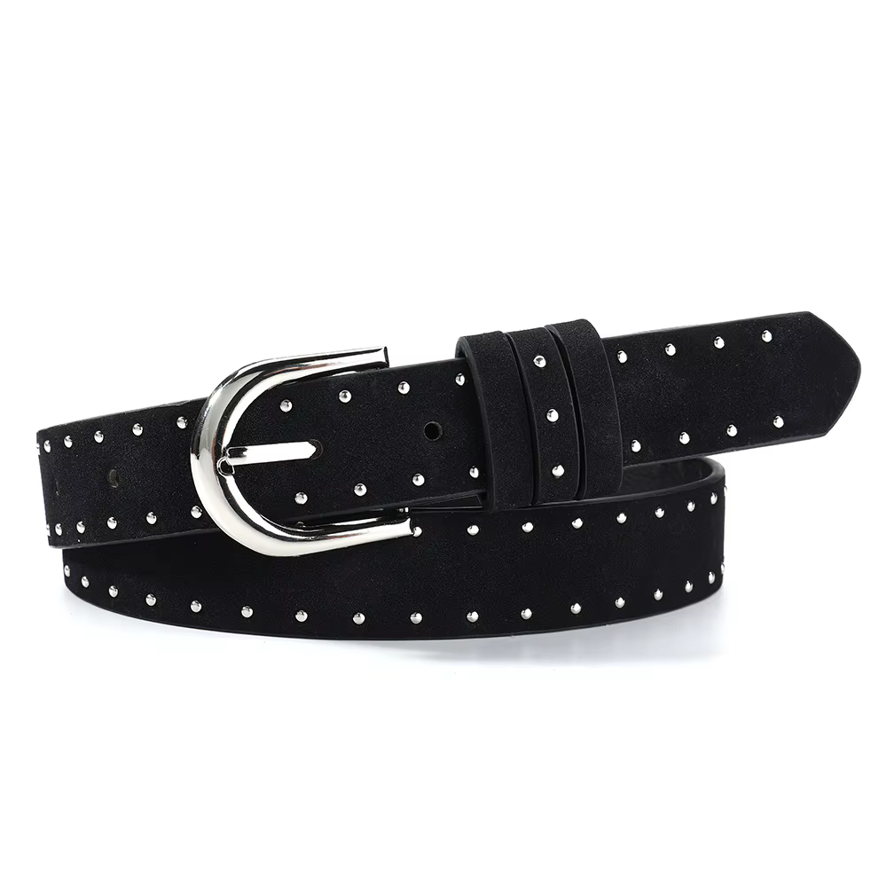 Ceinture élégante en daim cloutée avec boucle, ceinture polyvalente pour femme |   Ceinture en jean 