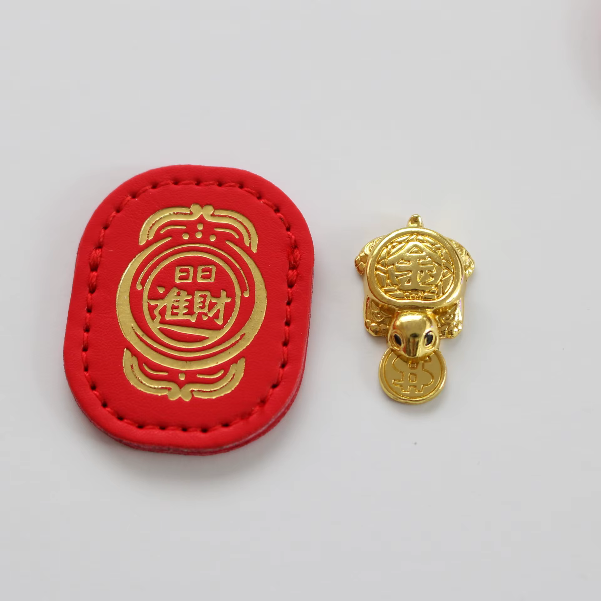 Porte-monnaie en forme de tortue dorée avec étui en cuir rouge - Attracteur de richesse Feng Shui, s