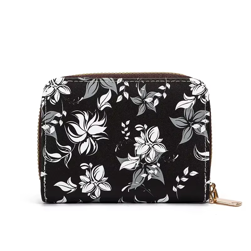 Porte-cartes rétro à fermeture éclair pour femme, imprimé floral, 11 fentes pour cartes, sac d'orgue