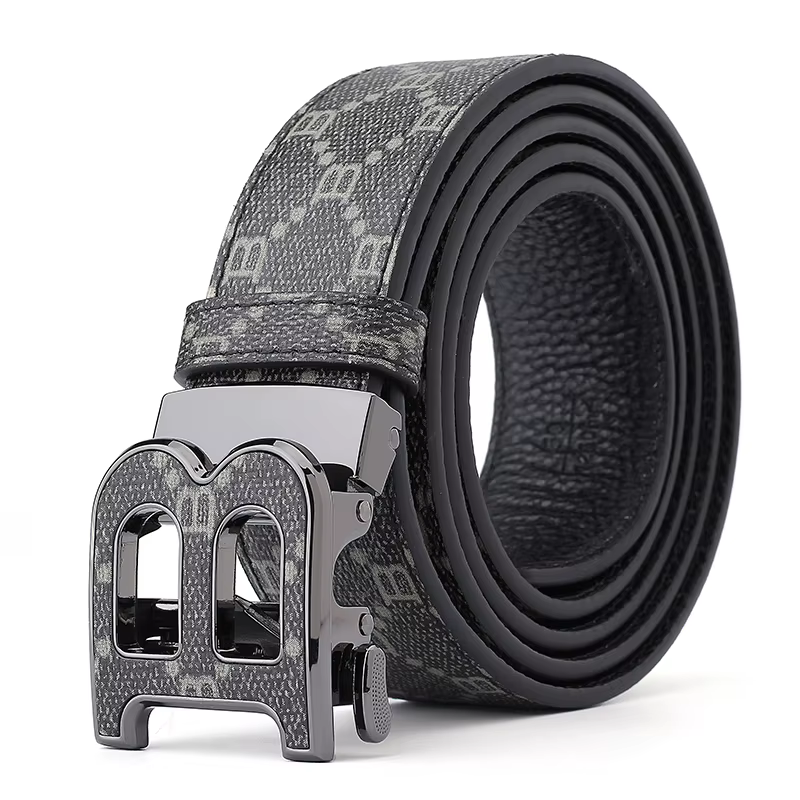 Ceinture en cuir classique à imprimé B pour homme - Ceinture habillée à boucle à cliquet réglable po